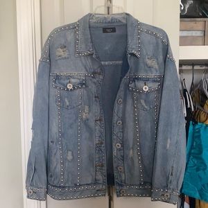 Vici oversized studded distressed denim jacket